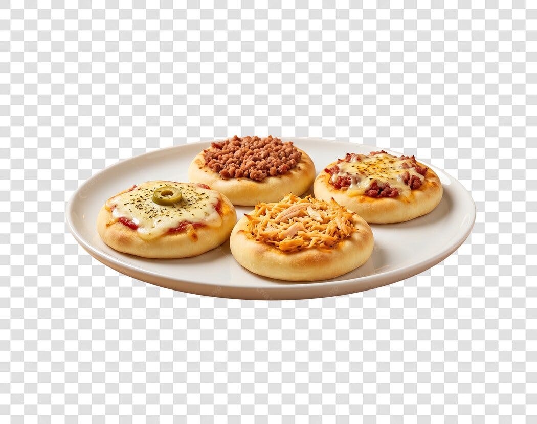 Foto Recortada Mini Esfihas Variadas Prato PNG Fundo Transparente