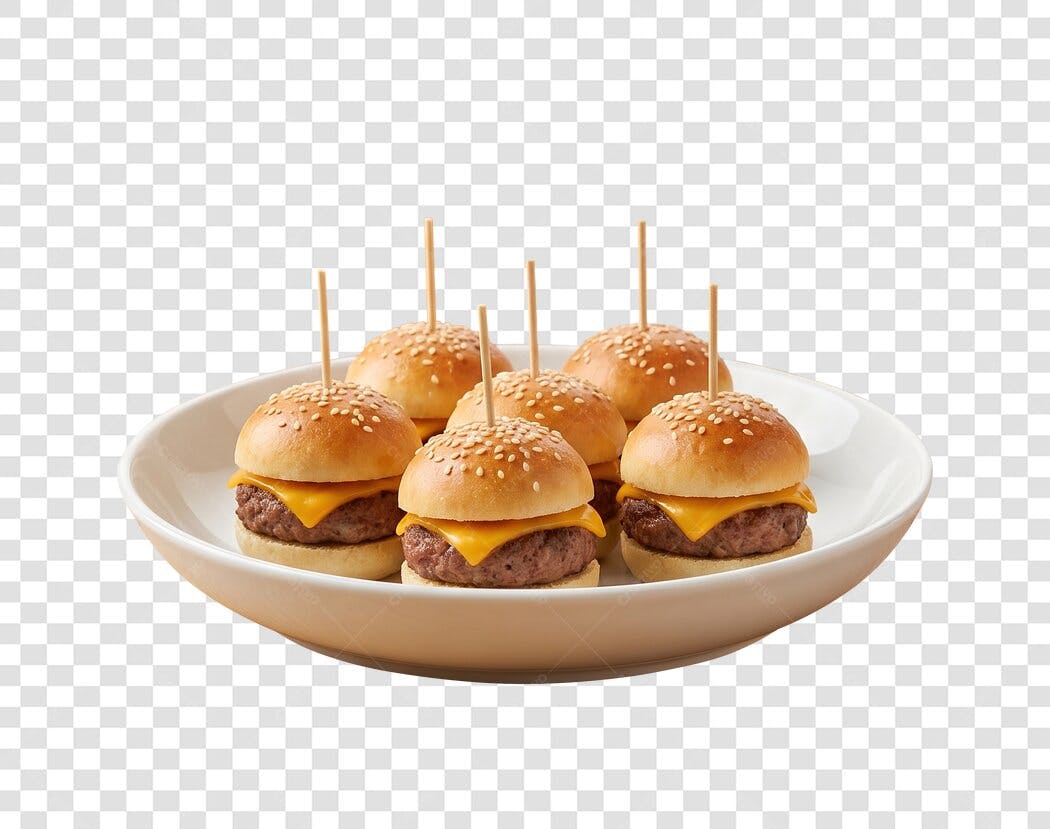 Foto Recortada Mini Hambúrgueres Queijo Prato PNG Fundo Transparente