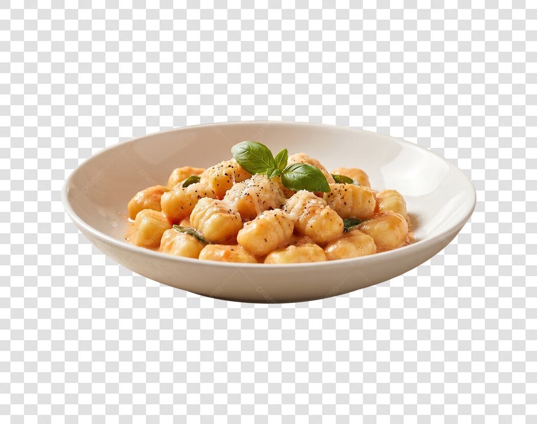 Foto Recortada Nhoque com Manjericão e Queijo PNG Fundo Transparente