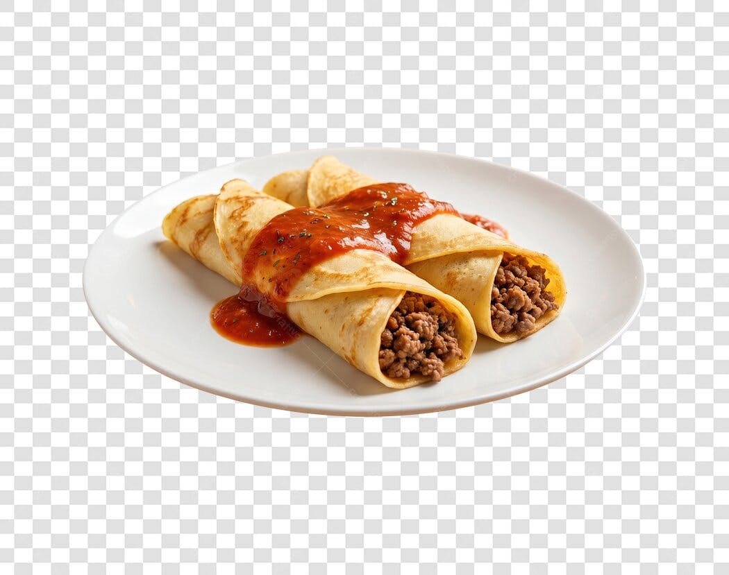 Foto Recortada Panqueca Carne Molho Vermelho PNG Fundo Transparente