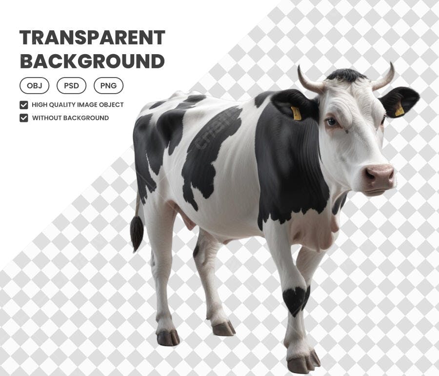 Foto Recortada Vaca Holandesa Preto e Branco PNG Fundo Transparente