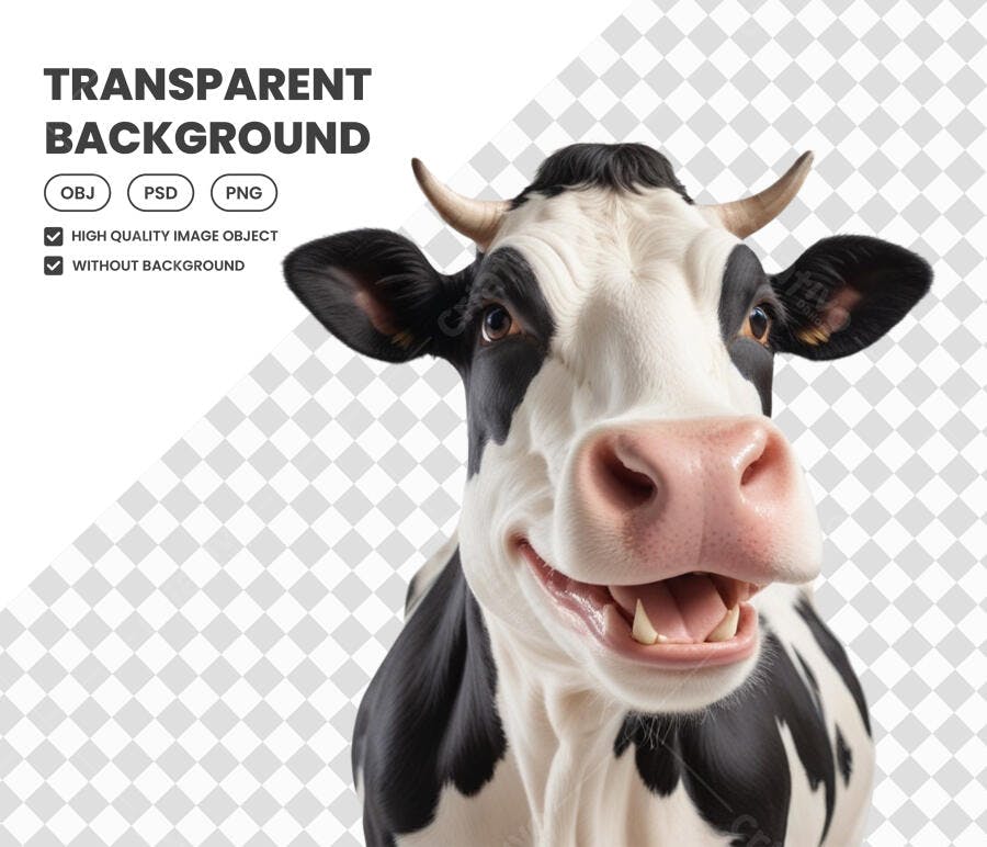 Foto Recortada Vaca Holandesa Sorrindo PNG Fundo Transparente