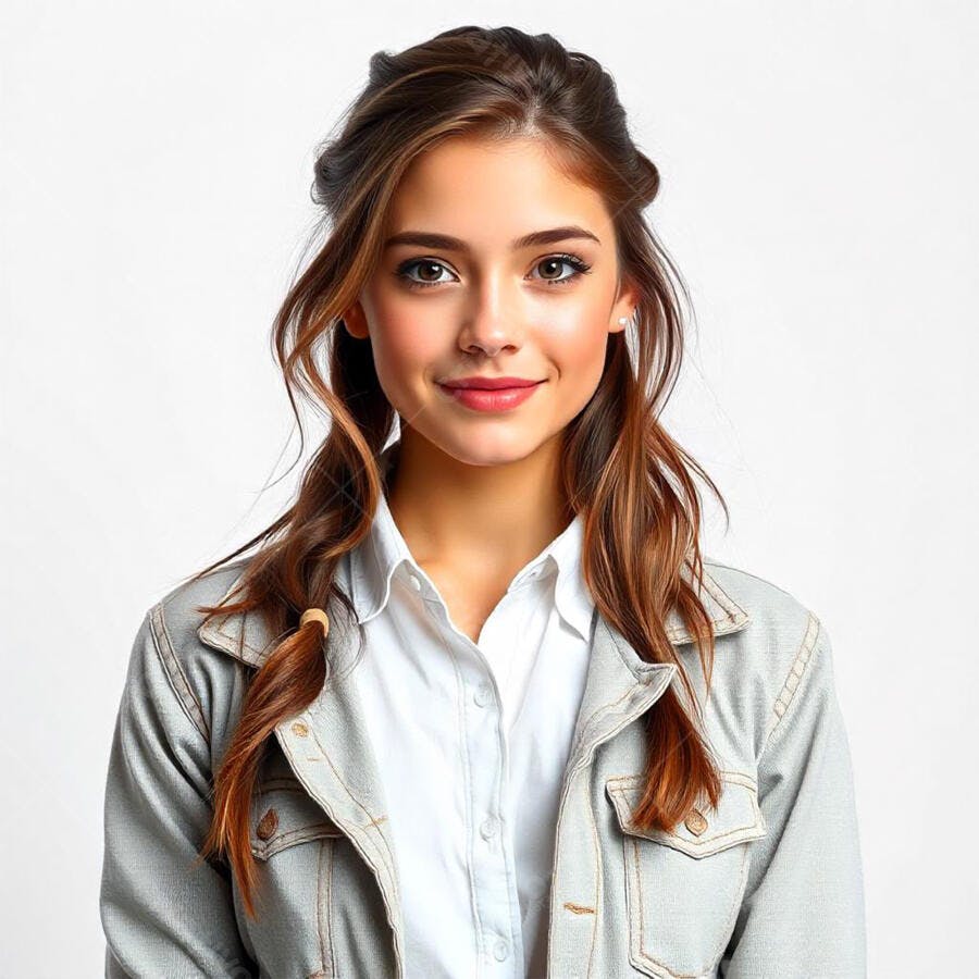 Foto Retrato Jovem Mulher Sorrindo Fundo Branco Estúdio