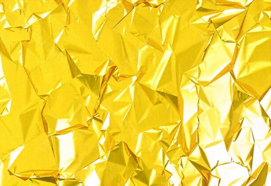 Foto Textura Amassada Papel Alumínio Dourado Brilhante