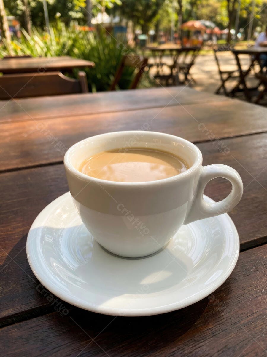 Foto Xícara de Café com Leite Mesa de Madeira ao Ar Livre