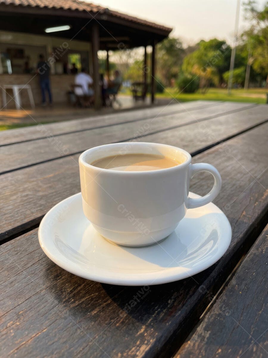 Foto Xícara de Café com Leite Mesa de Madeira ao Ar Livre