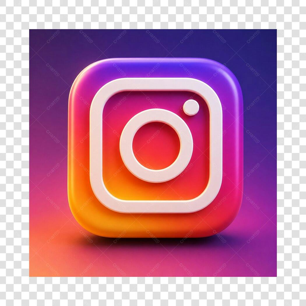 Ícone Instagram 3D Roxo Laranja Rosa PNG Fundo Transparente
