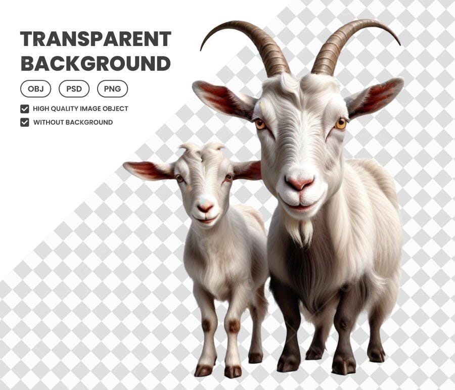 Ilustração Cabra e Cabrito Brancos PNG Fundo Transparente