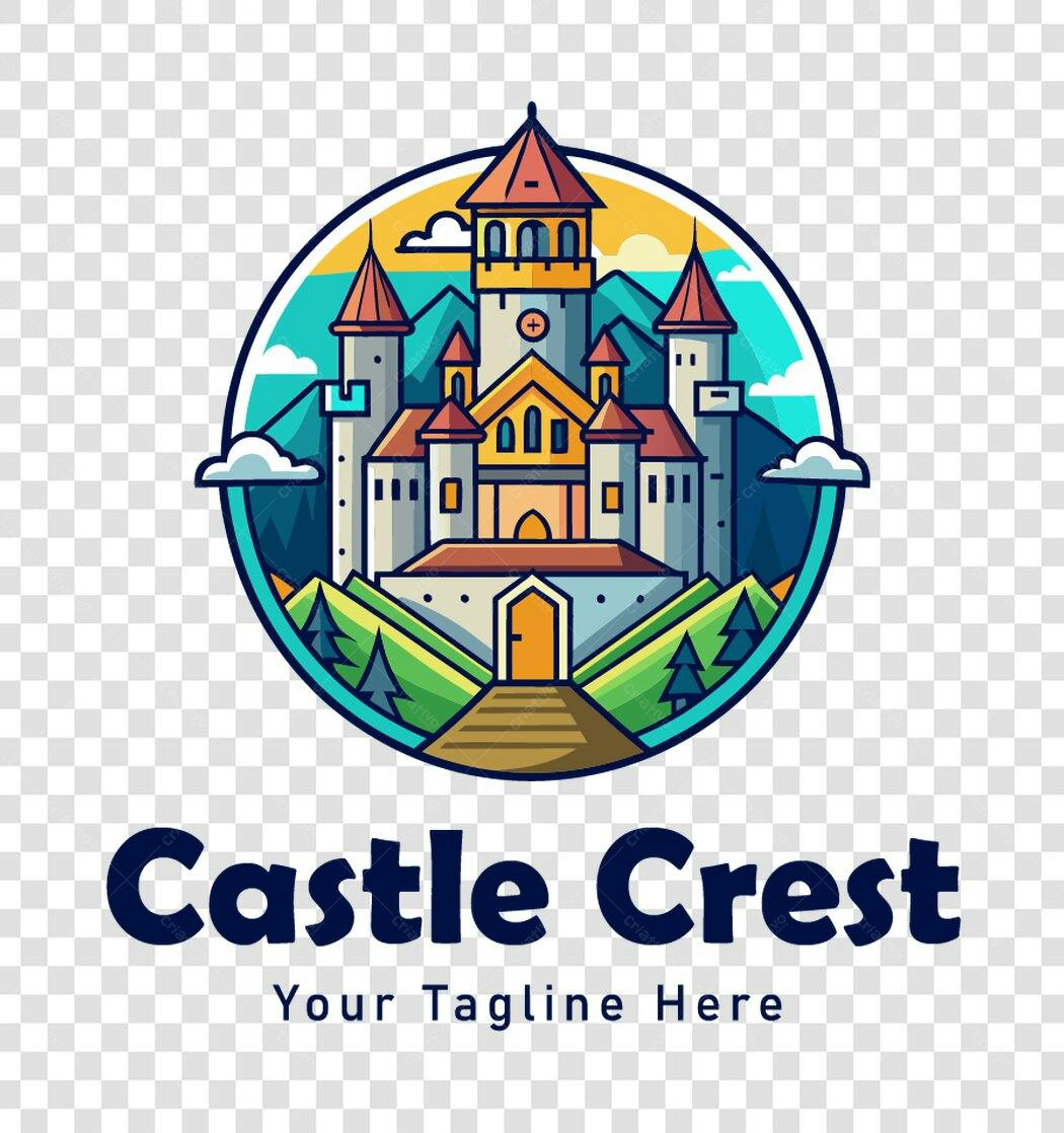 Ilustração Castelo Medieval Montanhas PNG Fundo Transparente