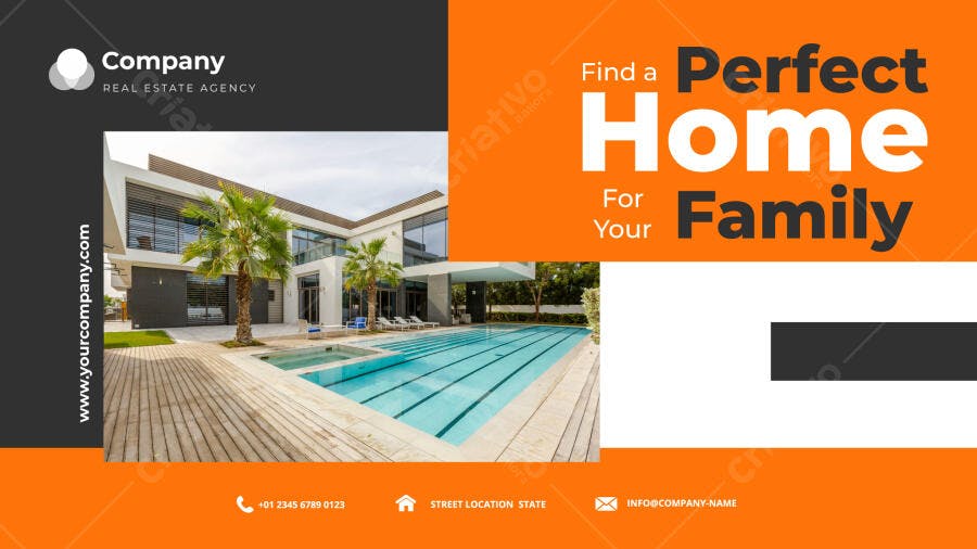 Ilustração Vetorial Banner Imobiliário Casa Moderna Laranja