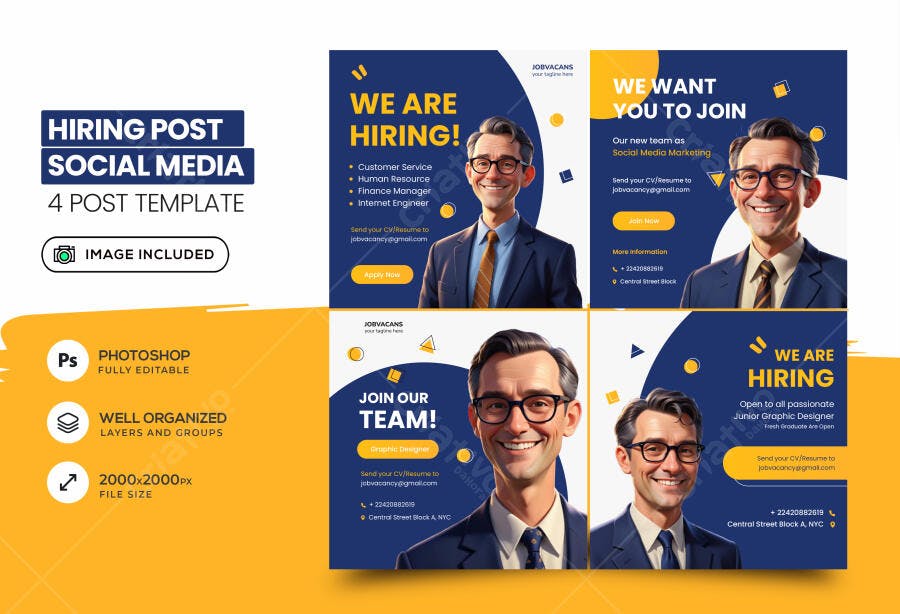 Kit Post Redes Sociais Contratação Vagas Abertas Flat Design