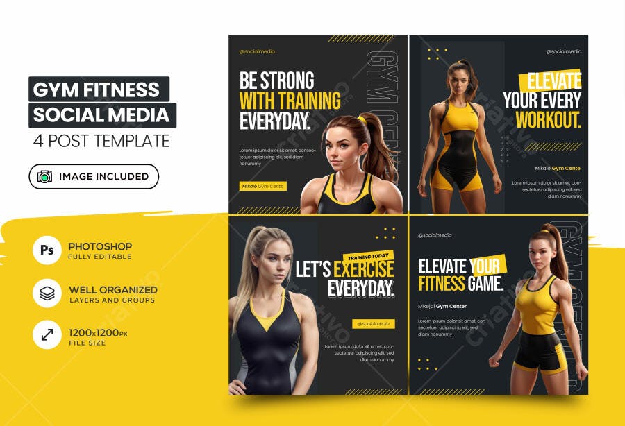 Kit Posts Redes Sociais Academia Fitness Moderno