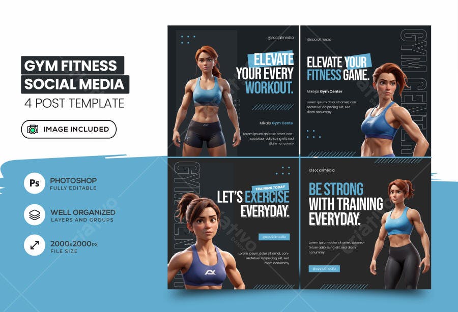 Kit Posts Redes Sociais Academia Fitness Mulher