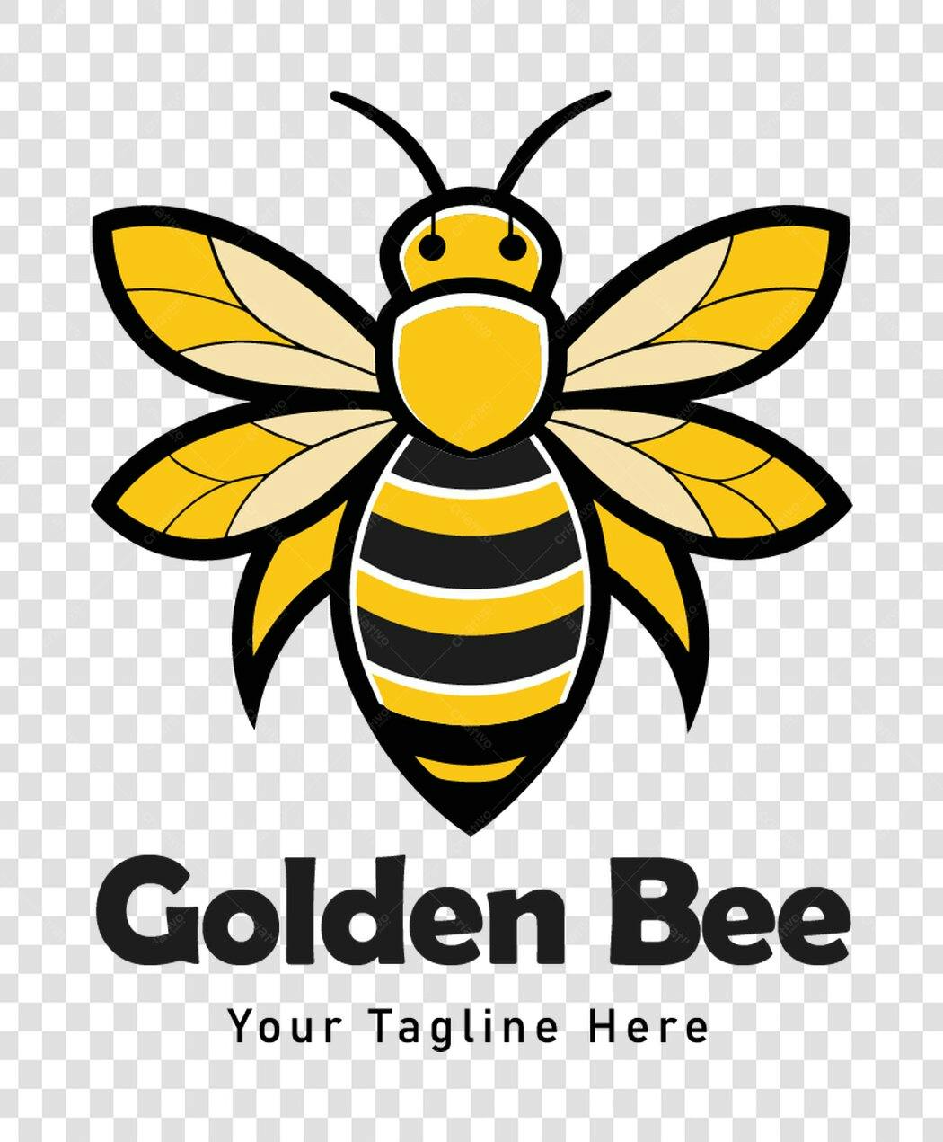 Logo Abelha Dourada Flat Design PNG Fundo Transparente