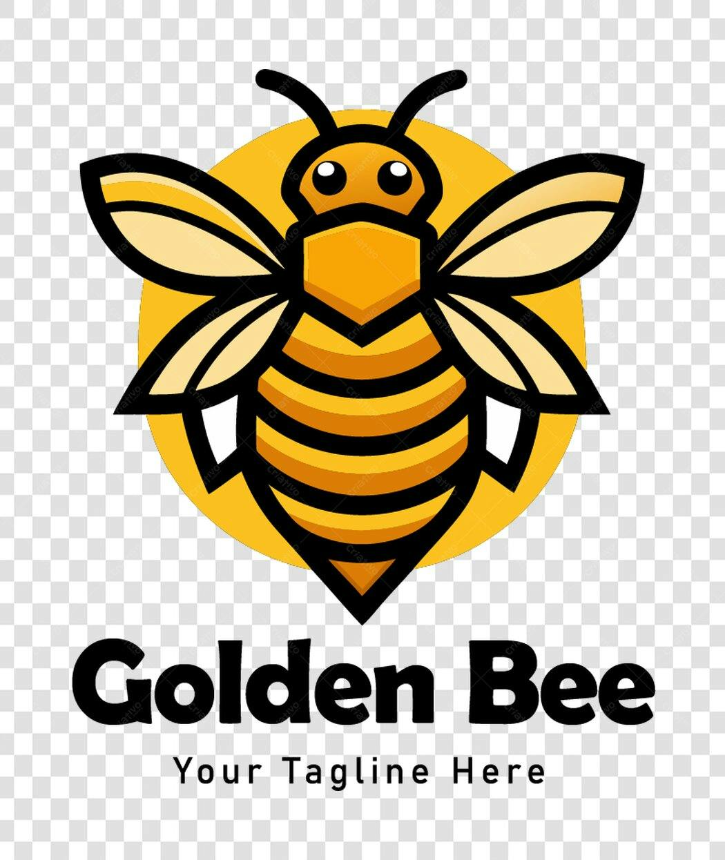 Logo Abelha Dourada Flat Design PNG Fundo Transparente