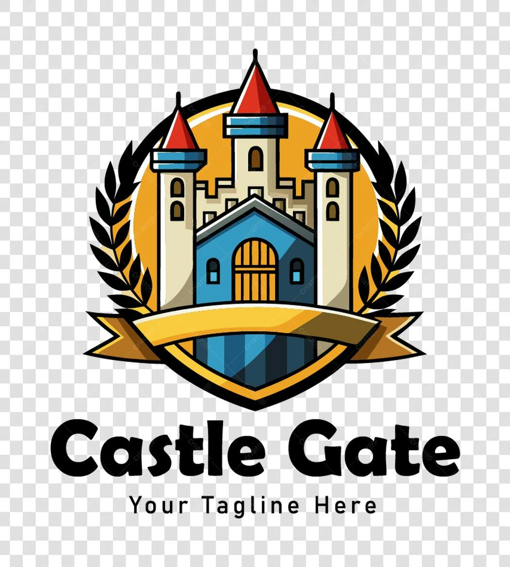 Logo Castelo Medieval Escudo Coroa PNG Fundo Transparente