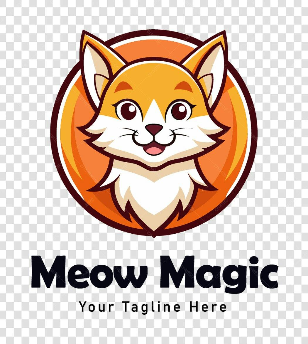 Logo Gato Laranja Mascote Fofo PNG Fundo Transparente