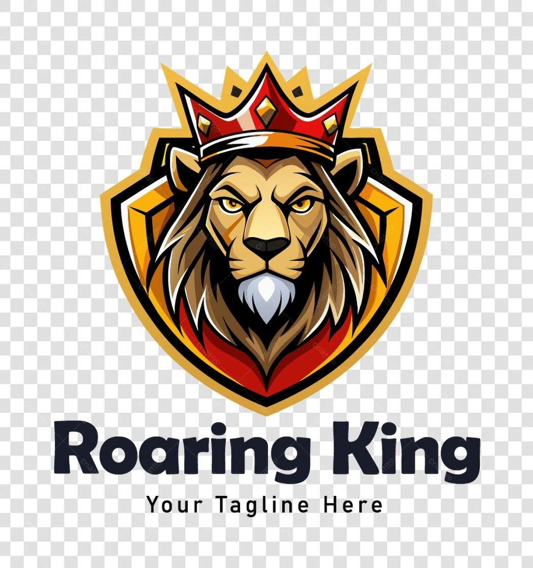 Logo Leão Rei Coroa Escudo Esportes PNG Fundo Transparente