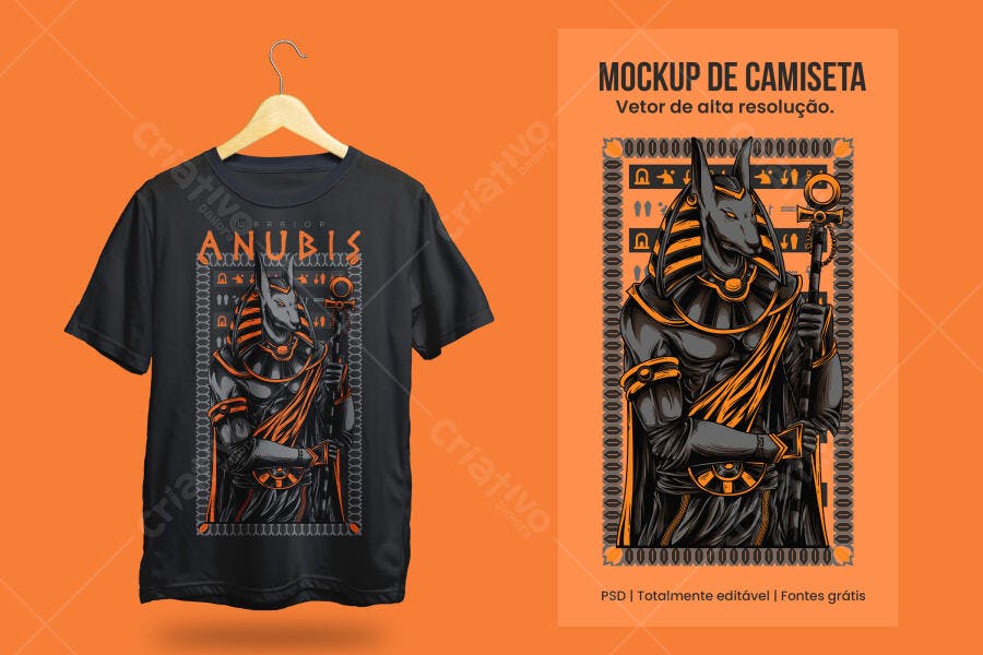 Mockup Camiseta Anubis Mitologia Egípcia PSD Editável