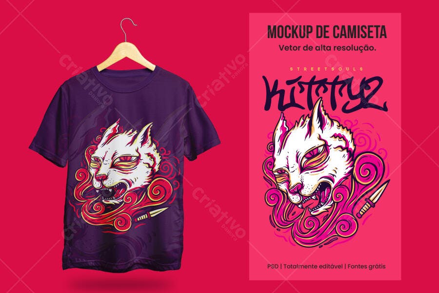 Mockup Camiseta Gato Estilo Streetwear PSD Editável