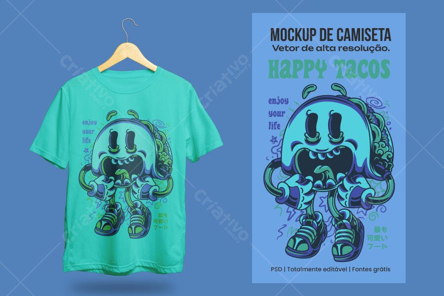 Mockup Camiseta Happy Tacos PSD Editável