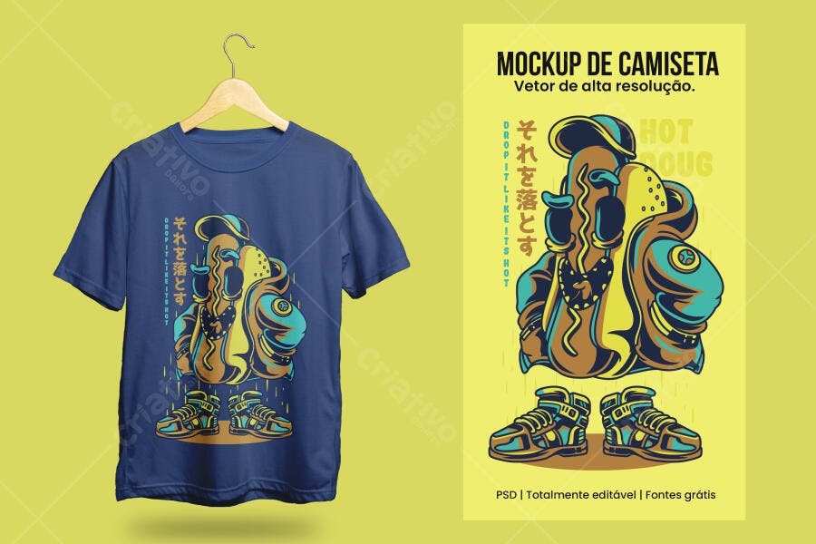 Mockup Camiseta Hot Dog Estilo Urbano PSD Editável