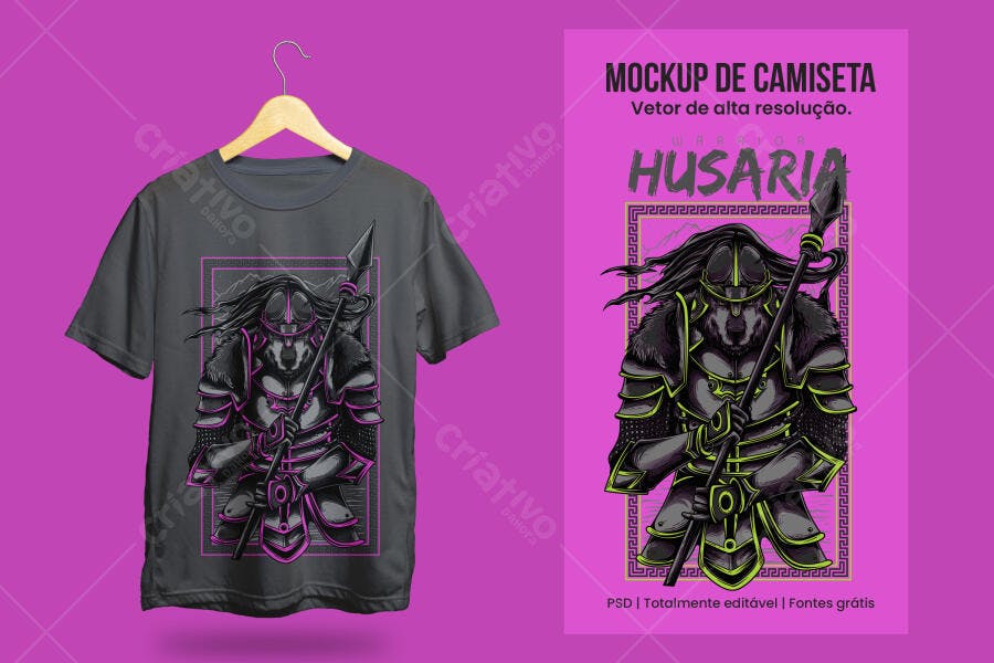 Mockup Camiseta Husaria Guerreiro Medieval PSD Editável