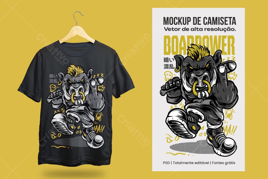 Mockup Camiseta Javali Punk Rock PSD Editável