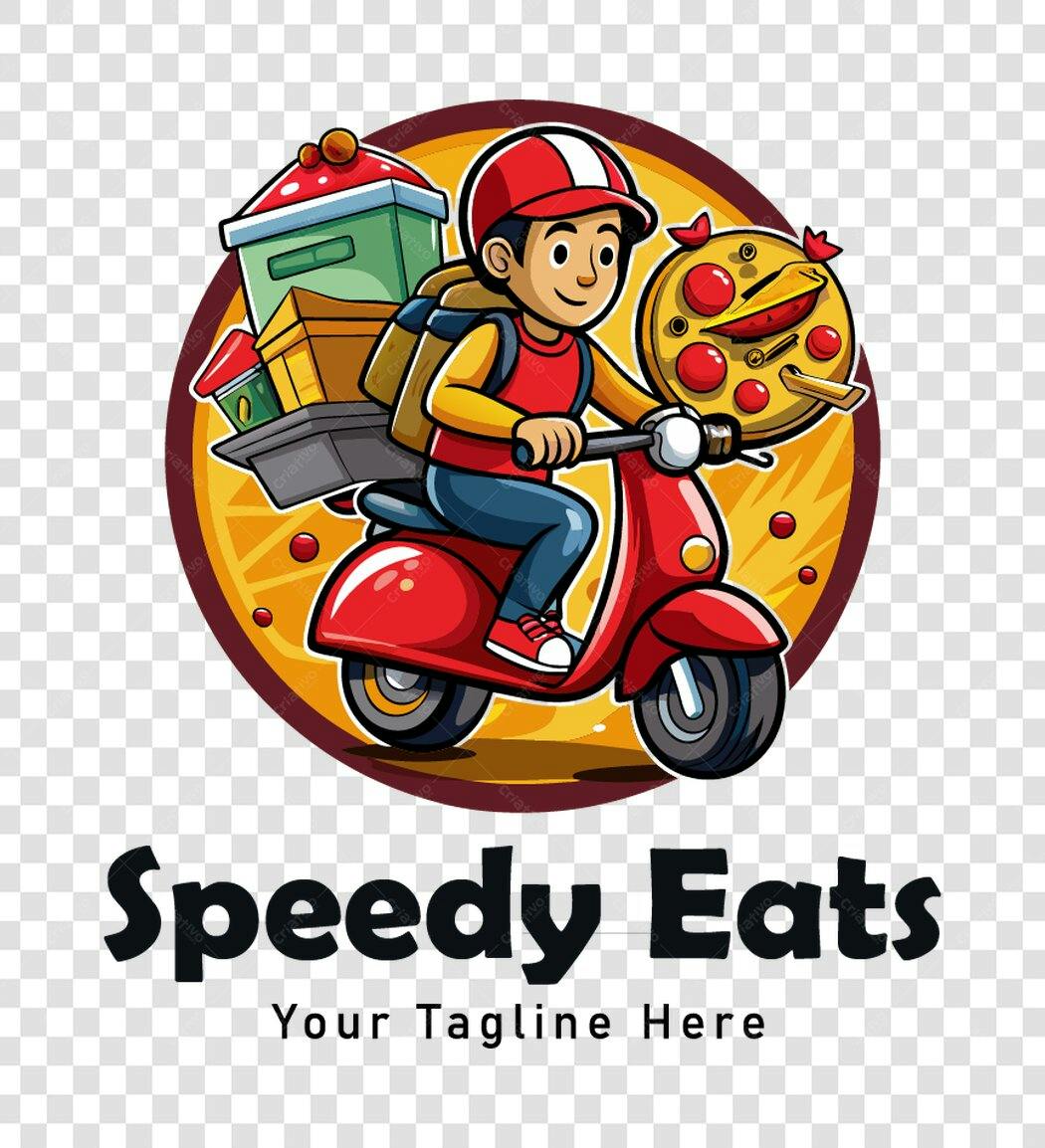 Personagem Ilustrado Entregador Pizza Moto Delivery PNG Fundo Transparente