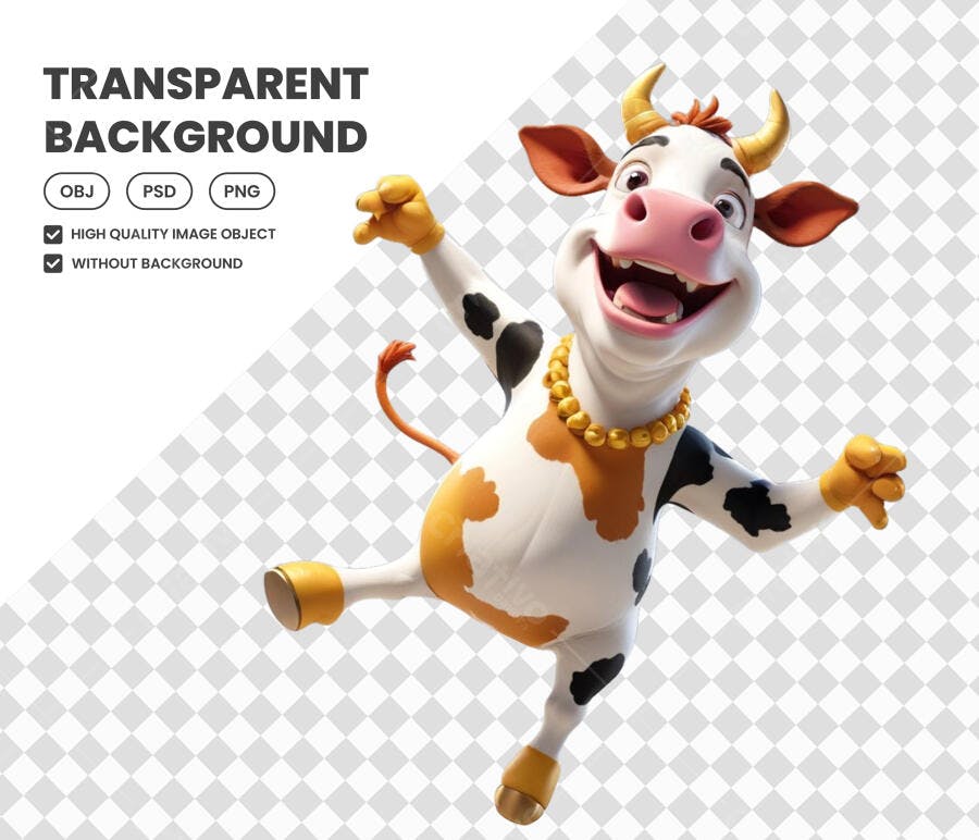Personagem Ilustrado Vaca Feliz Dançando PNG Fundo Transparente