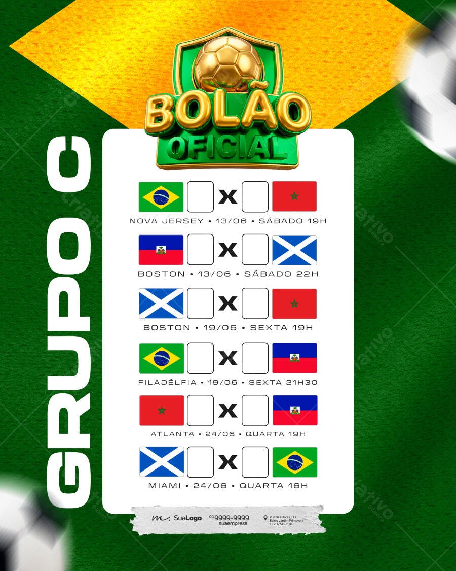 Post Bolão Oficial Copa Futebol PSD Editável