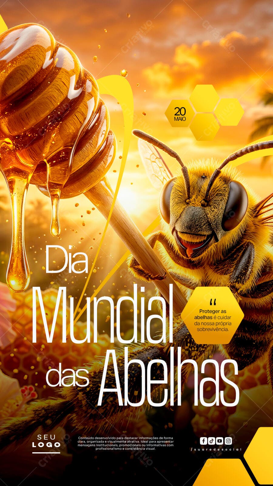Post Dia Mundial das Abelhas 20 Maio PSD Editável