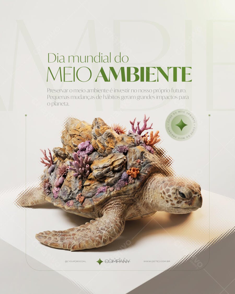 Post Dia Mundial Meio Ambiente Tartaruga PSD Editável