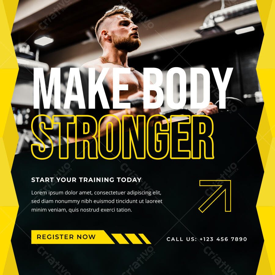 Post Instagram Academia Fitness Treino PSD Editável