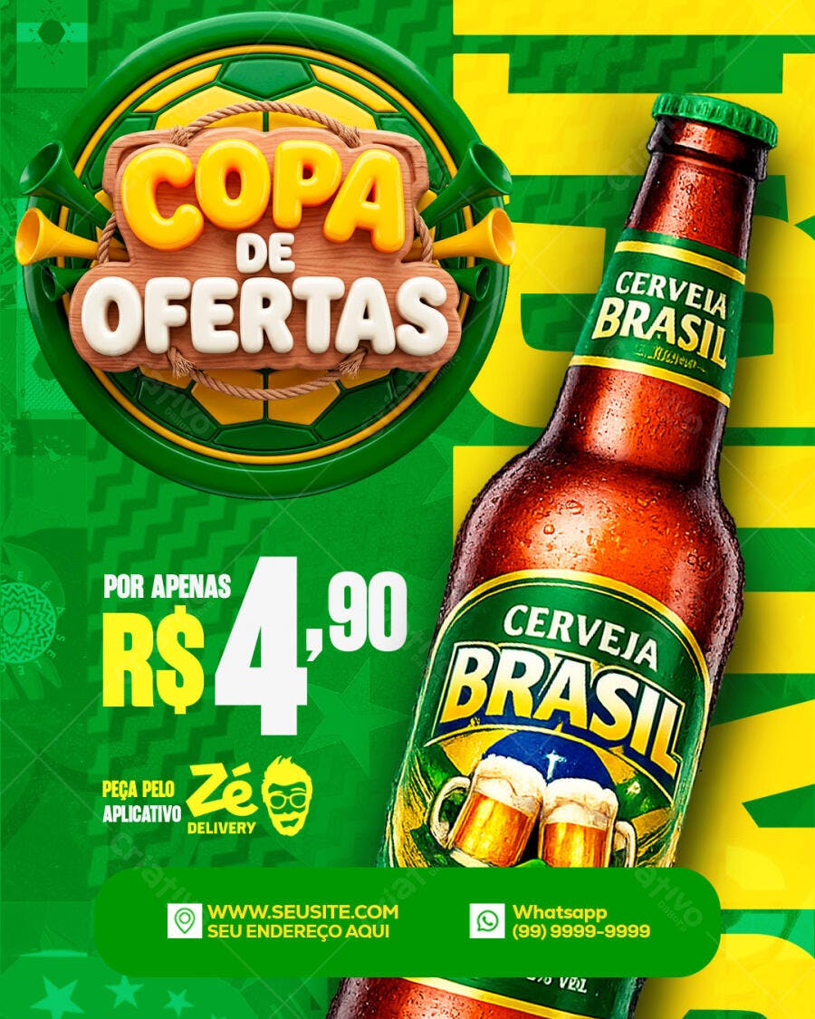 Post Instagram Copa de Ofertas Cerveja PSD Editável