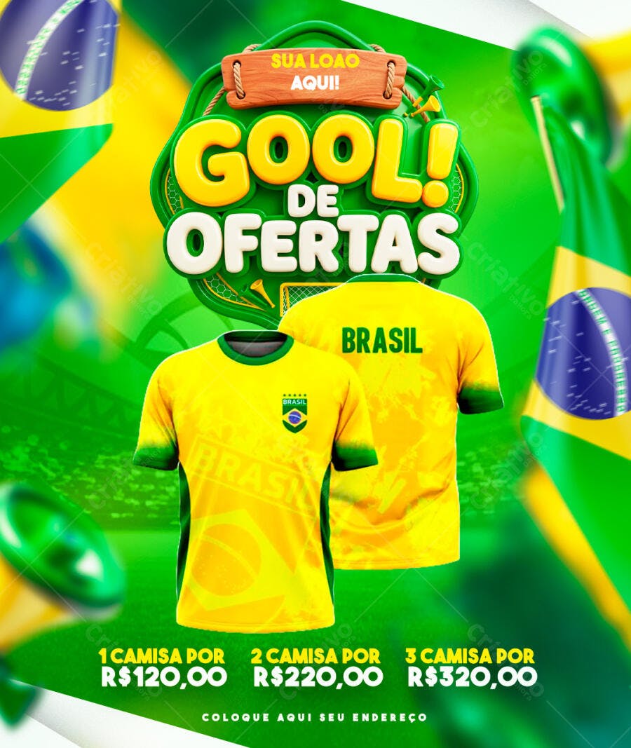Post Instagram Copa do Mundo Ofertas Camisa Brasil PSD Editável