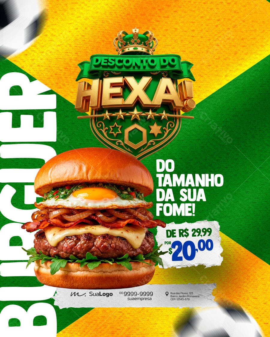 Post Instagram Desconto do Hexa Hamburgueria PSD Editável