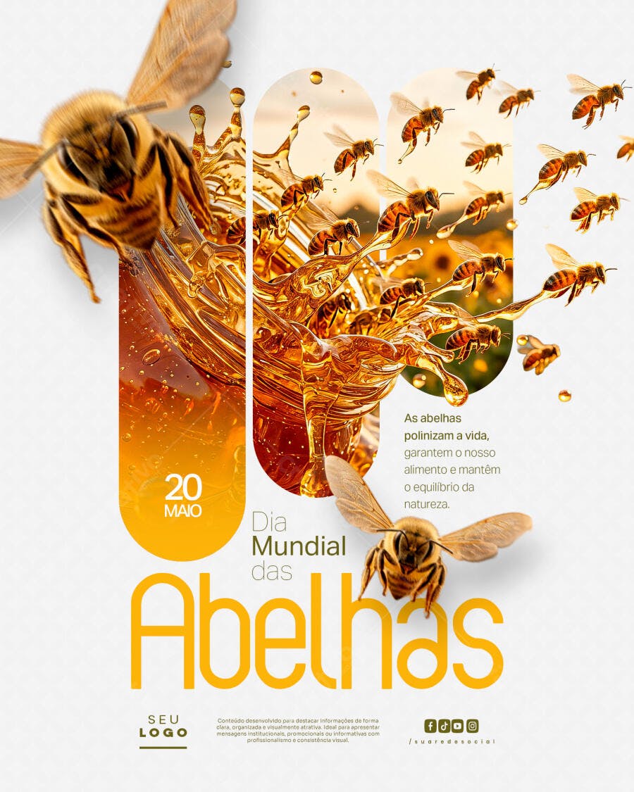 Post Instagram Dia Mundial das Abelhas 20 Maio PSD Editável