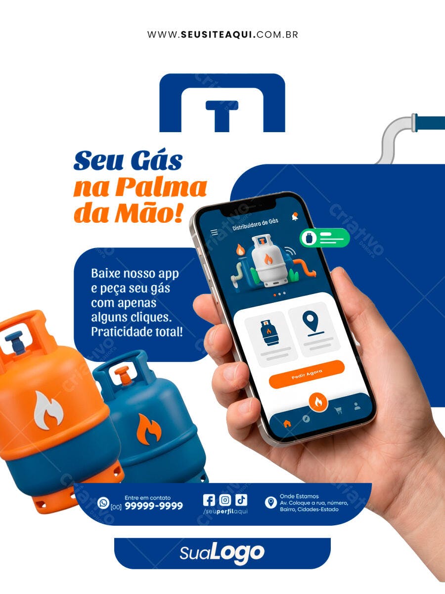 Post Instagram Distribuidora Gás App Delivery PSD Editável
