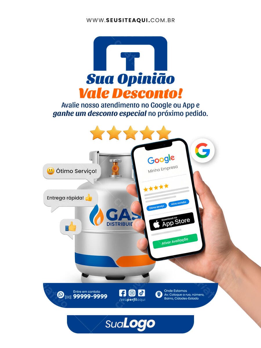 Post Instagram Gás Distribuidora Avalie e Ganhe Desconto PSD Editável