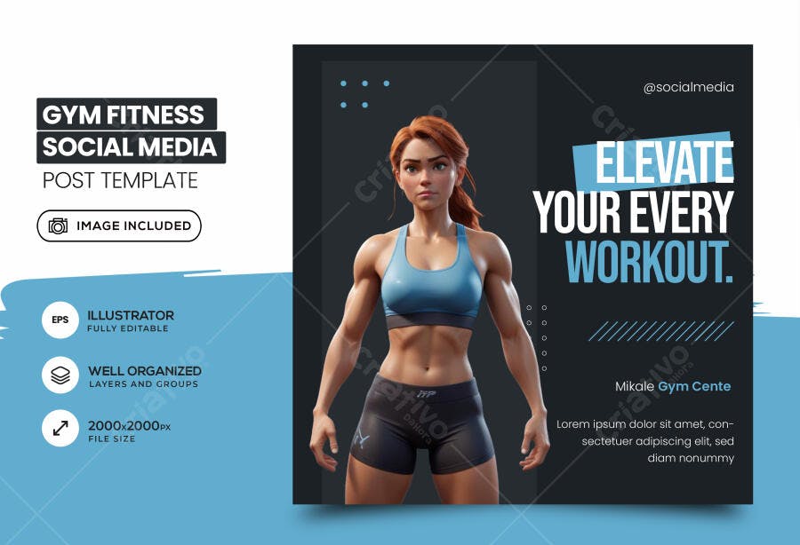 Post Redes Sociais Academia Fitness Mulher Forte Azul