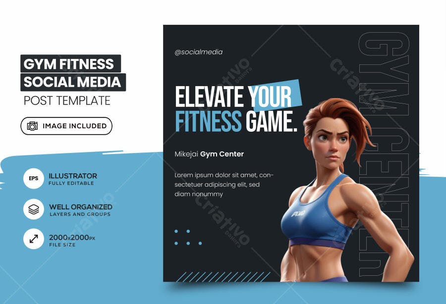 Post Redes Sociais Academia Fitness Mulher Forte