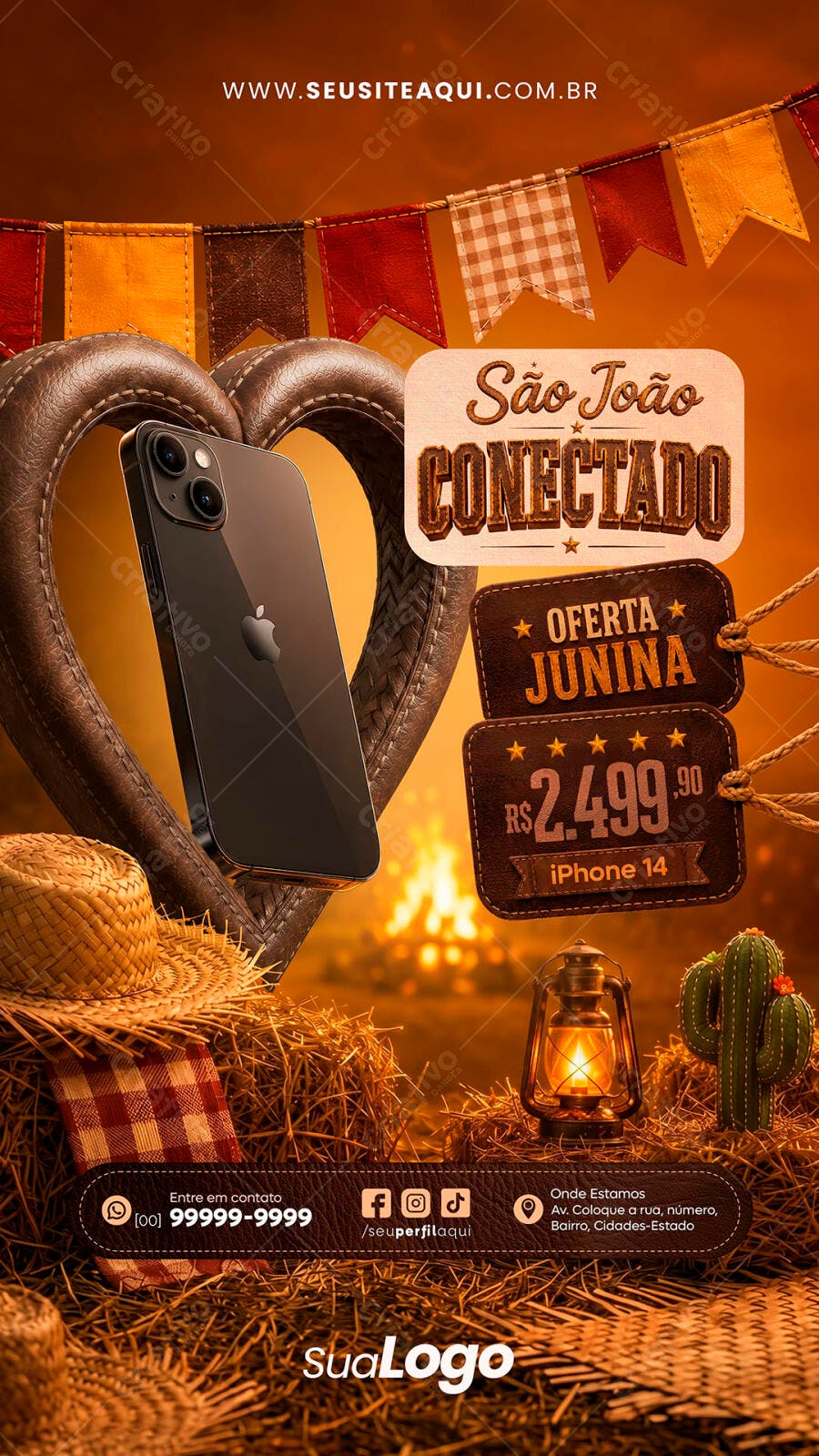 Post São João Conectado Oferta Junina Celular PSD Editável