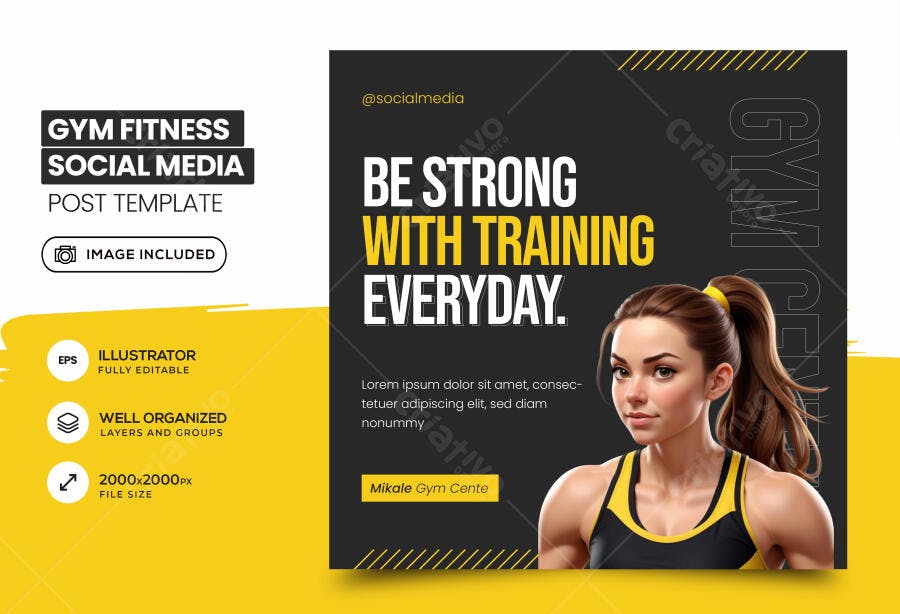 Post Social Media Academia Fitness Mulher Treino