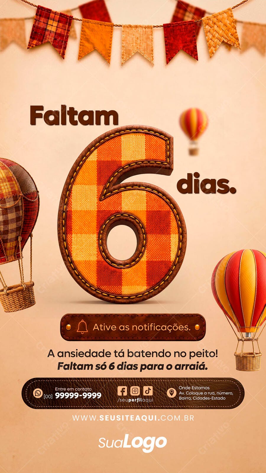 Story Instagram Festa Junina Arraial Contagem Regressiva PSD Editável