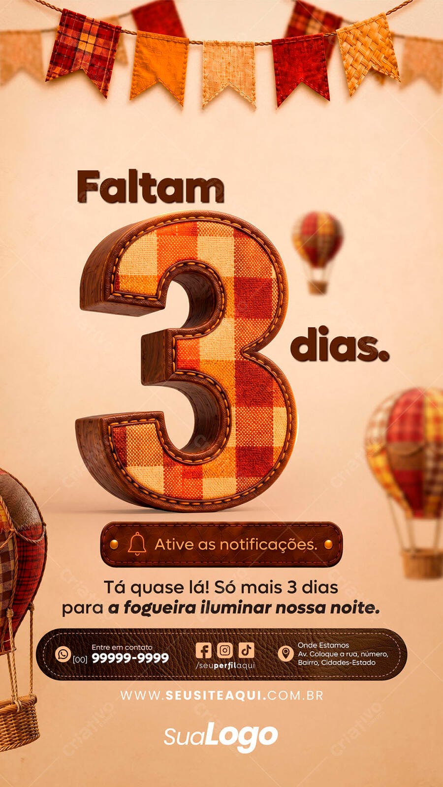 Story Instagram Festa Junina Contagem Regressiva PSD Editável