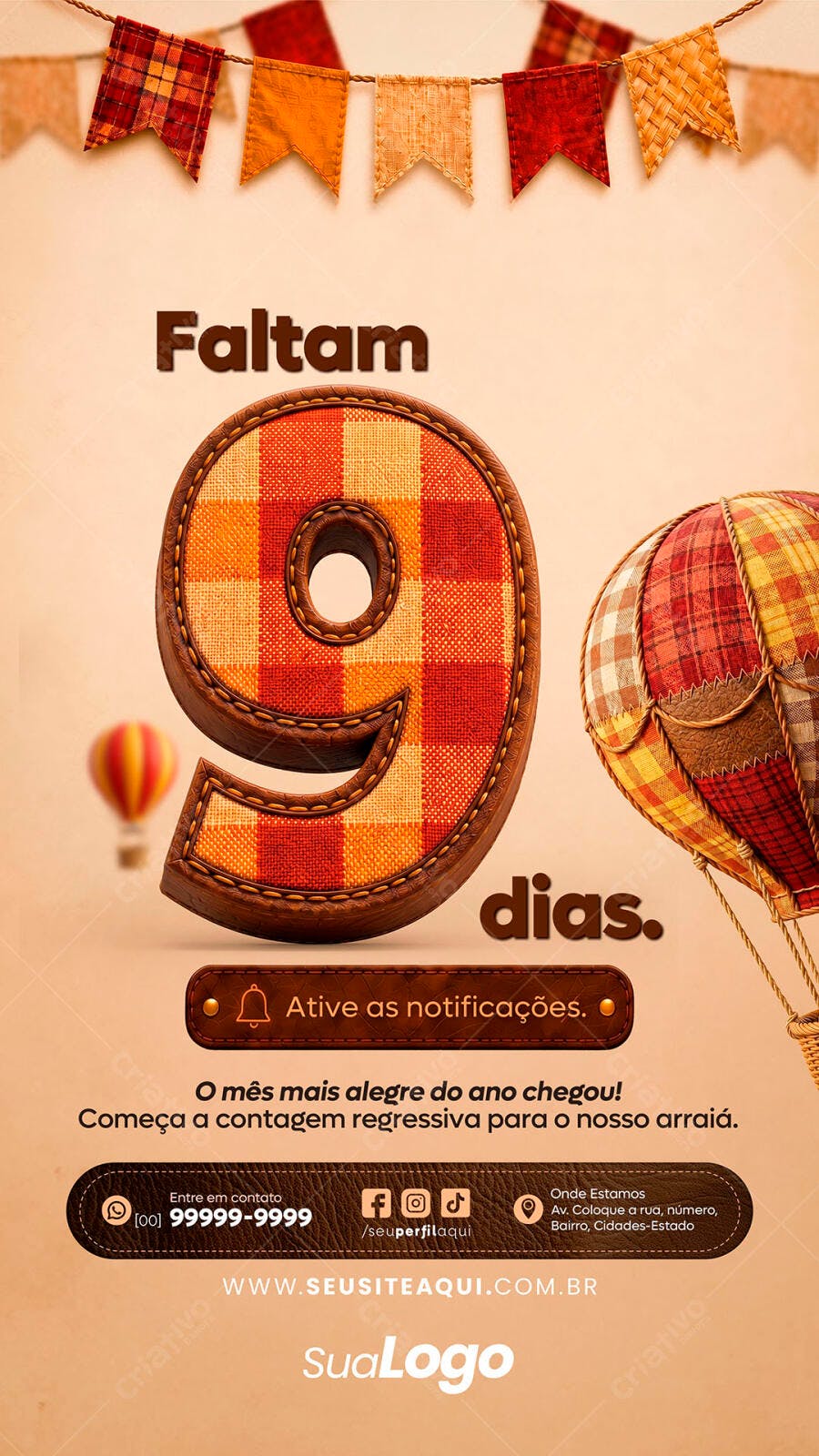 Story Instagram Festa Junina Contagem Regressiva PSD Editável