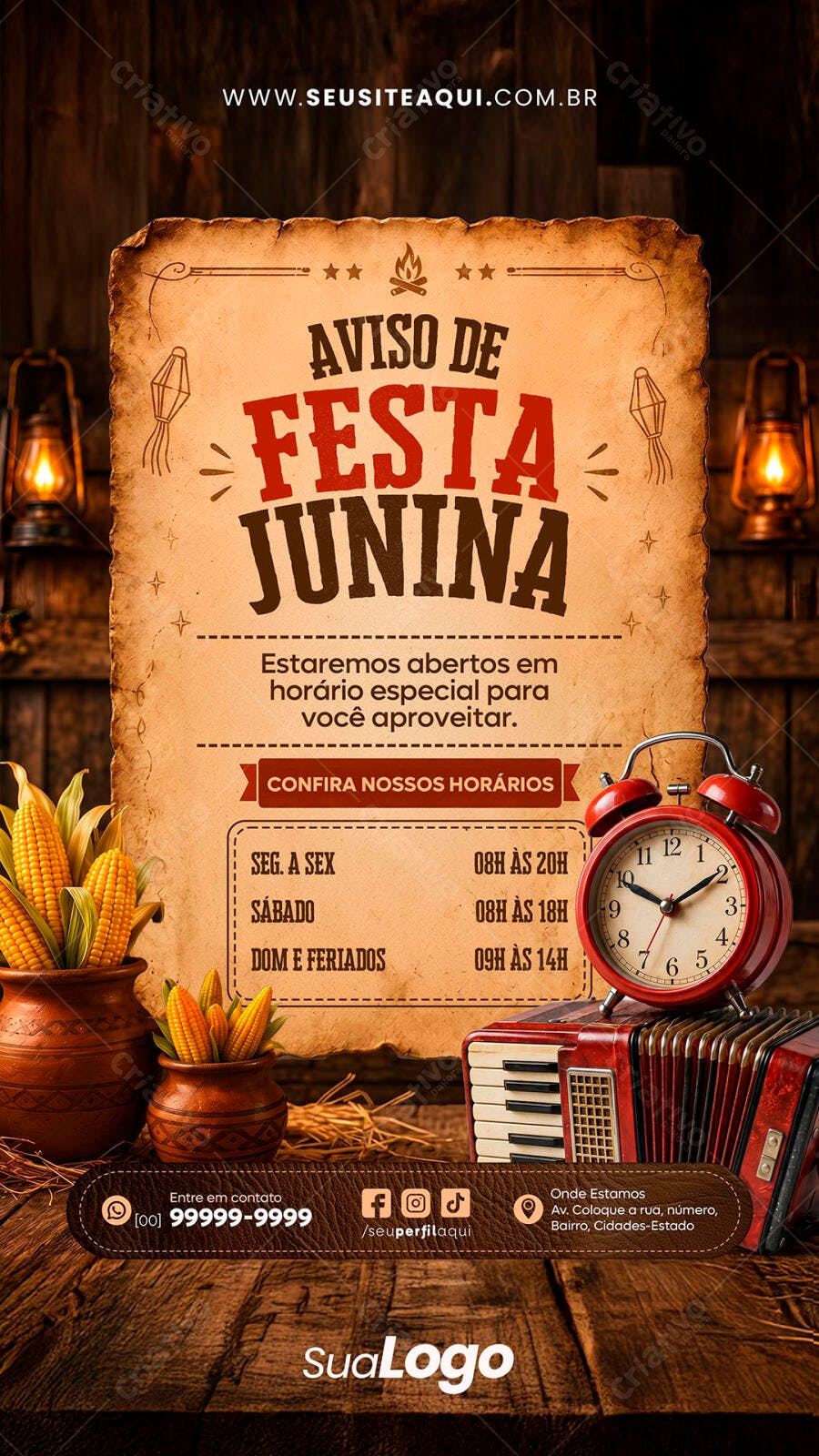 Story Instagram Festa Junina Horários PSD Editável