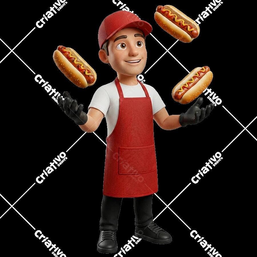 Vendedor de Cachorro Quente 3D Malabarismo com Hot Dogs