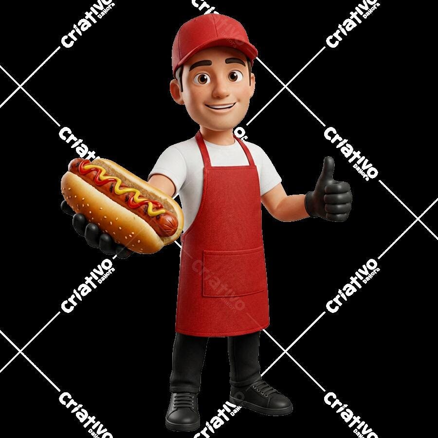Vendedor Hot Dog 3D Personagem Caricatura Oferecendo Lanche